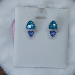 Touchstone Crystal Teal and Blue Triangle Drop Earrings